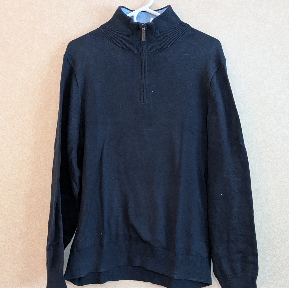 J Crew Mens Large Half Zip Sweater Long Sleeve 100% Cotton Navy Blue